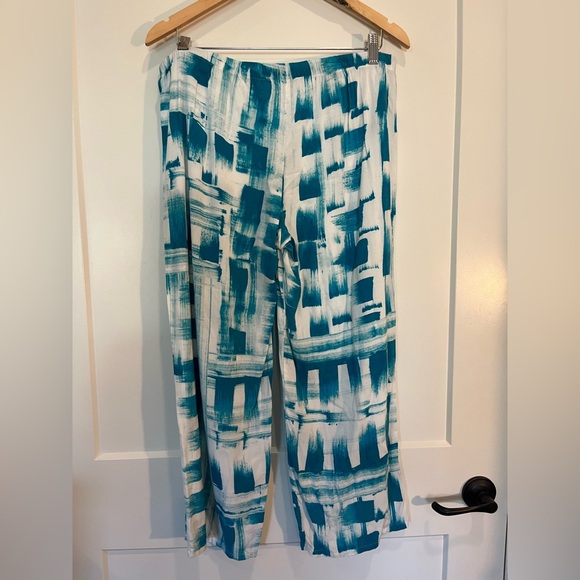 Natori Pajama Pant V-neck Top Blue Turquoise Abstract Lounge Wear Size L - Picture 11 of 12